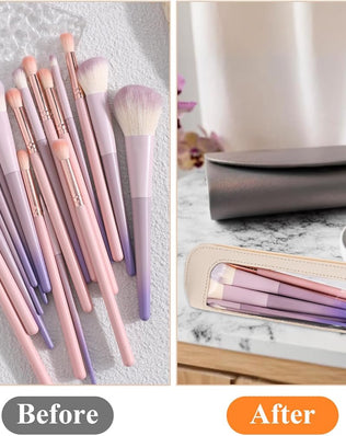 Small clear leather travel makeup bag with transparent design, ideal for storing makeup brushes and cosmetics on the go.