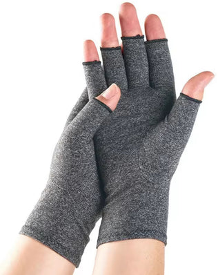 Problems Solved compression arthritis gloves and wrist support, showing a pair of supportive therapy wristbands with adjustable straps.