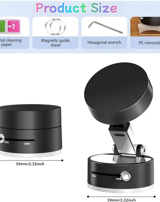Problems Solved vacuum magnetic suction phone holder with 360° rotatable mount attached to a car dashboard or surface.