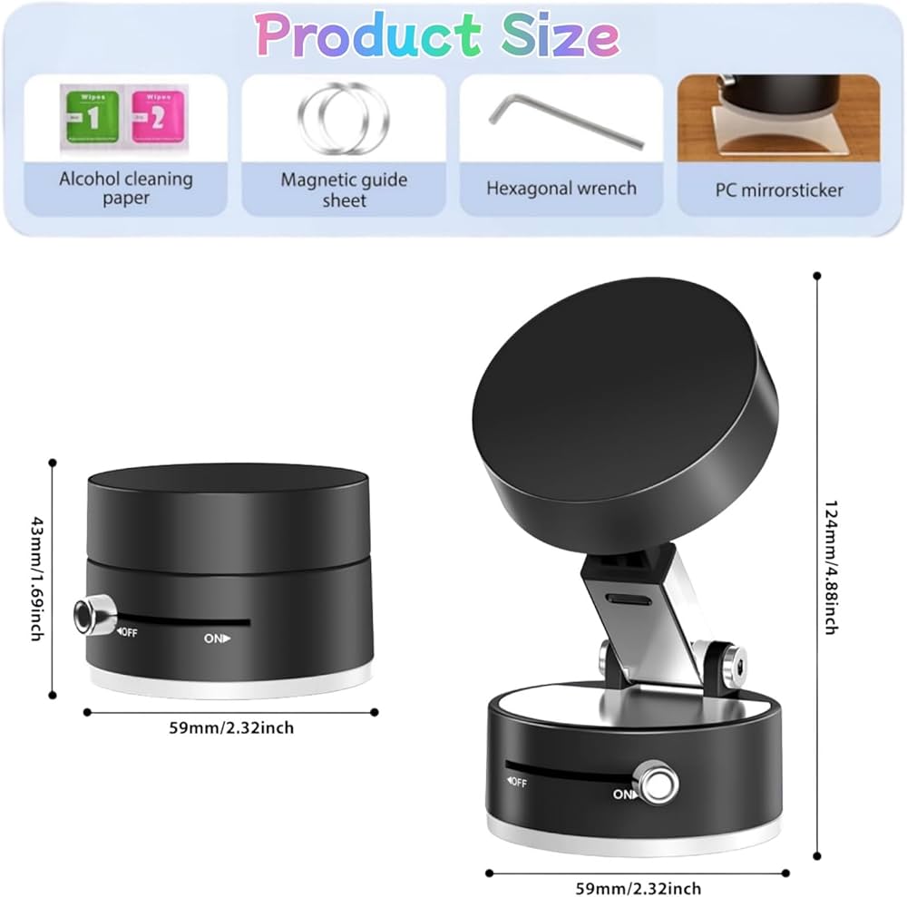 Problems Solved vacuum magnetic suction phone holder with 360° rotatable mount attached to a car dashboard or surface.