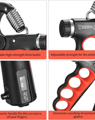 Problems Solved adjustable hand grip strengthener with 5-100 kg resistance, featuring a compact, ergonomic design for improved grip strength.