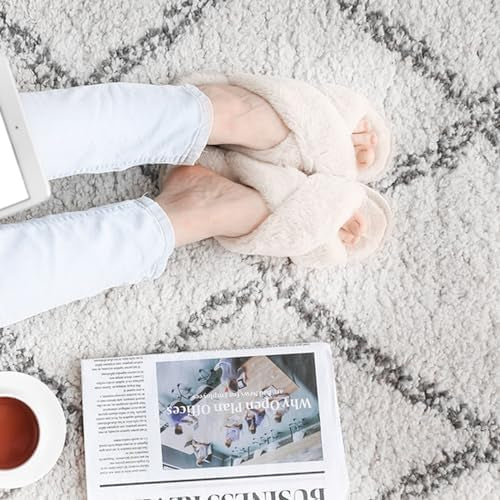 Women's Fluffy Cross Band House Slippers Fuzzy Open Toe Slippers Slip-on Cosy Plush