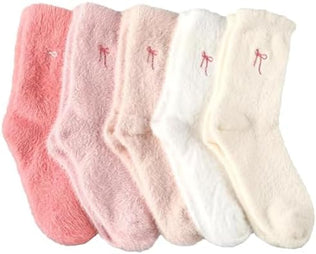 5 Pairs Soft Warm Socks for Women with Bow, Thick Winter Socks for Home