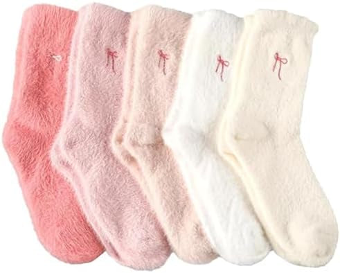 5 Pairs Soft Warm Socks for Women with Bow, Thick Winter Socks for Home