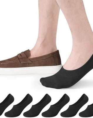 Six pairs of Problems Solved no show invisible cotton loafers socks for unisex size L, ultra-low and hidden beneath shoes