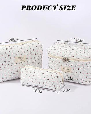 Beauty Case, 3 Pieces Floral Large Capacity Makeup Bag, Quilted Toiletry Bag