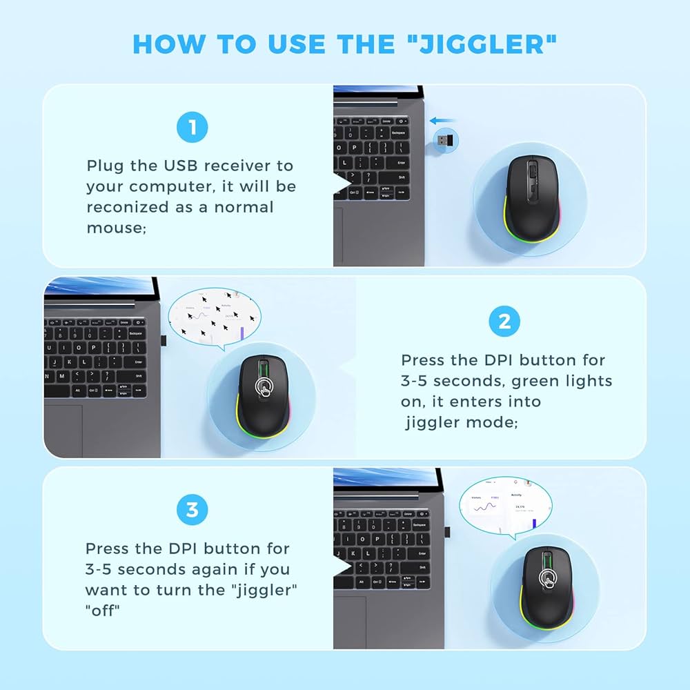 Problems Solved wireless rechargeable LED mouse with 2.4G USB connection, silent click, and ergonomic design for laptops.