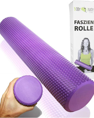 Problems Solved foam roller 3.75x16.5 inches for leg and back muscle recovery, showing textured surface for massage therapy.