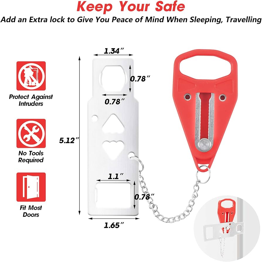 Problems Solved portable door lock for hotel travel safety, secure hotel room and home entry with easy installation.