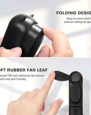 Problems Solved mini handheld fan with 3 speeds, rechargeable and portable USB fan, quiet operation, ideal for personal cooling.