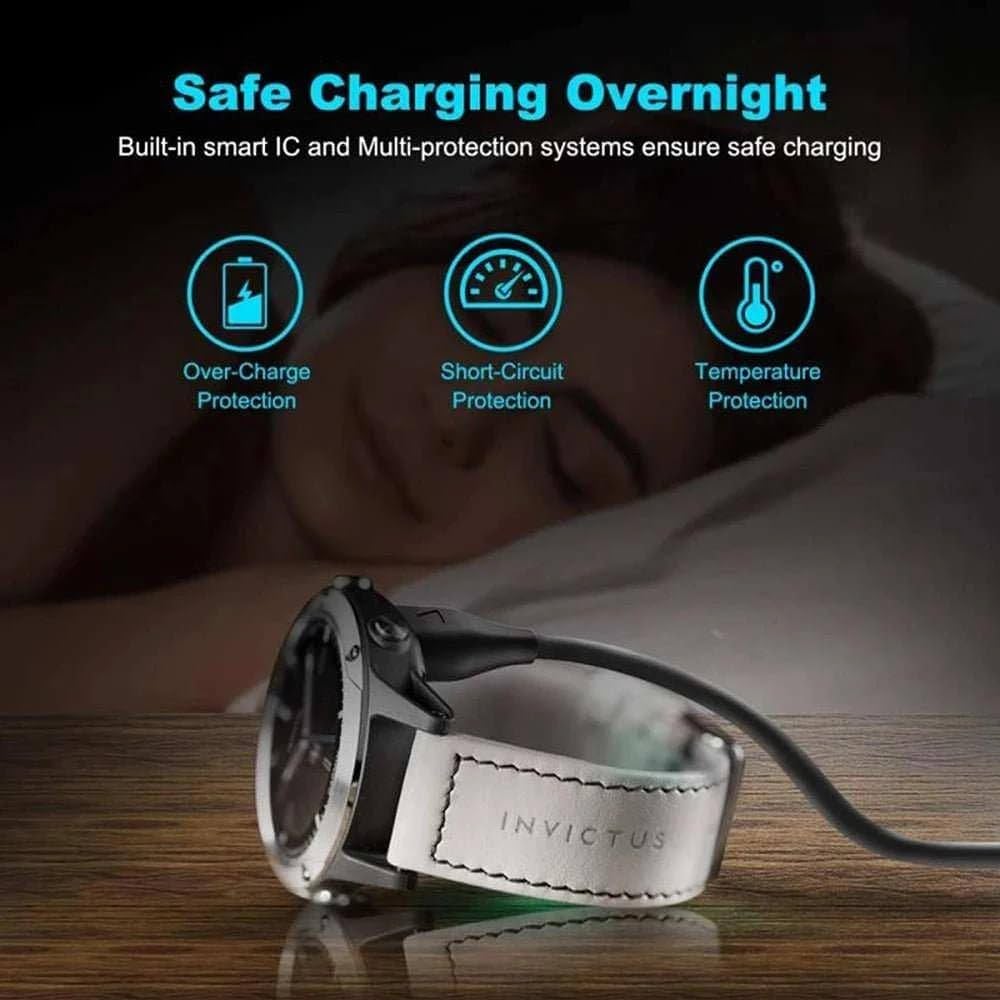 Problems Solved Garmin charger compatible with Garmin smartwatches, featuring a compact design and secure connector for reliable charging.