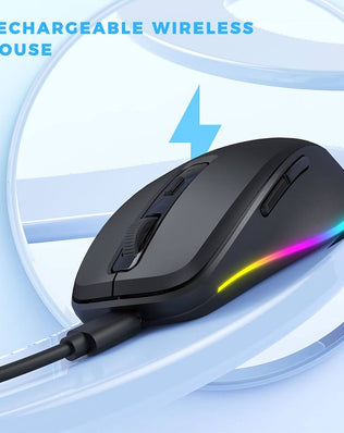 Wireless Problems Solved LED rechargeable mouse with silent buttons and 2.4G USB connection, designed for laptop use.