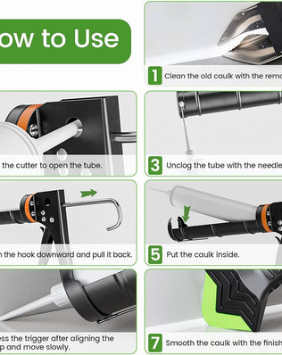 Problems Solved professional caulking gun kit with caulk removal tool and putty knife, 5-in-1 caulking tool for sealing and repairs