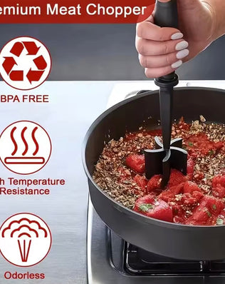 Problems Solved meat chopper and shredder with heat-resistant handle, ideal for shredding cooked meats comfortably.