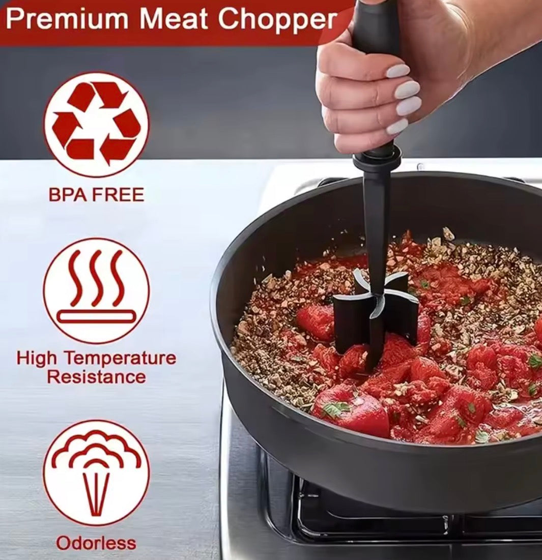 Problems Solved meat chopper and shredder with heat-resistant handle, ideal for shredding cooked meats comfortably.