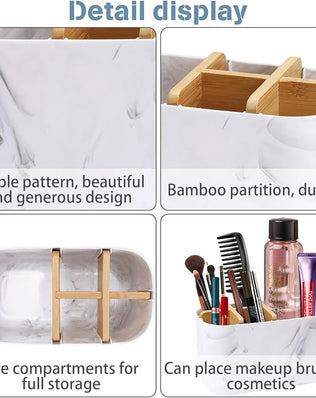 Problems Solved bamboo toothbrush holder for bathroom, eco-friendly storage organizer caddy with slots for toothbrushes and toothpaste.