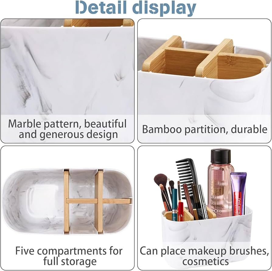 Problems Solved bamboo toothbrush holder for bathroom, eco-friendly storage organizer caddy with slots for toothbrushes and toothpaste.