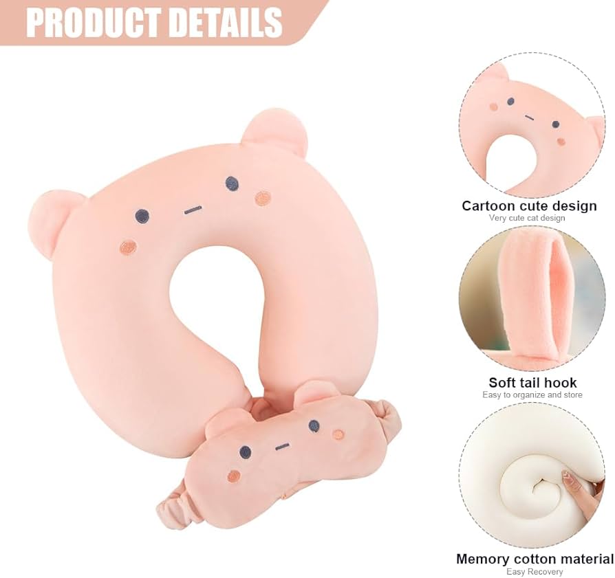 Travel Pillow Kids Travel Pillow with Sleep Eye Mask Cute Neck Pillow for Travel Soft Memory