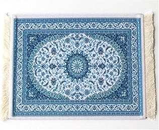 Creative mini rug mouse mat made of oriental carpet textile fabric by Problems Solved, featuring intricate traditional pattern.