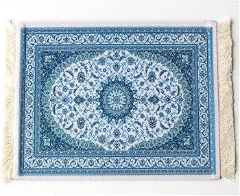 Creative mini rug mouse mat made of oriental carpet textile fabric by Problems Solved, featuring intricate traditional pattern.