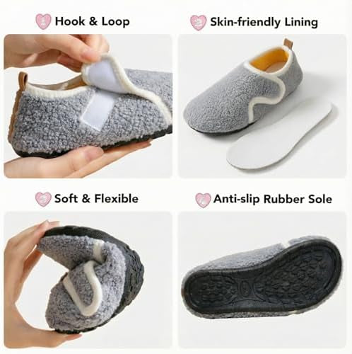 Solshine Women's Plush Closed Slippers Warm Non-Slip Slippers, gray, 40/41 EU