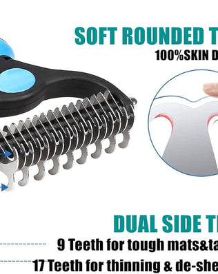 Problems Solved 2-in-1 pet grooming tool for dogs and cats, dematting comb with double-sided undercoat rake for easy grooming