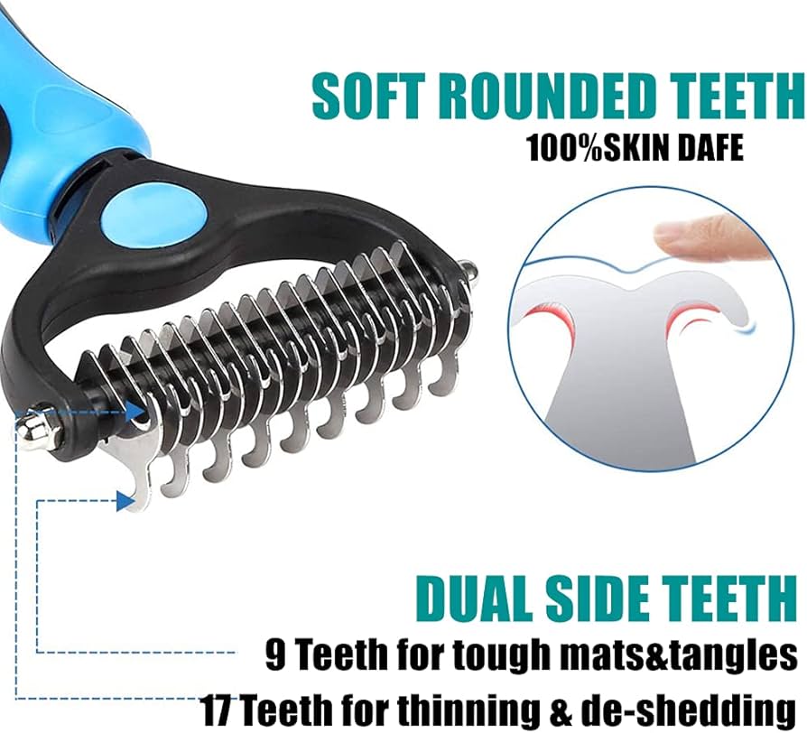 Problems Solved 2-in-1 pet grooming tool for dogs and cats, dematting comb with double-sided undercoat rake for easy grooming