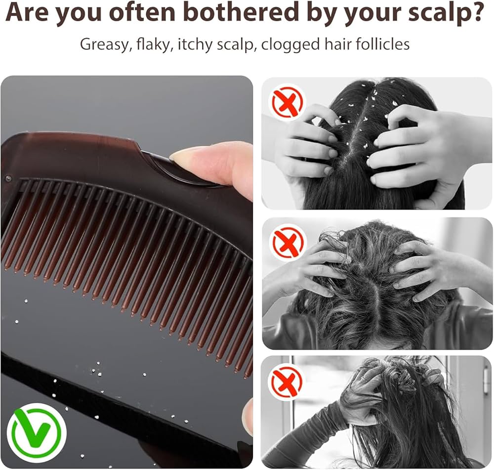 Dandruff Comb, Hollow Tooth, Detoxing, Scalp Psoriasis, Lice, Multifunctional, Brown