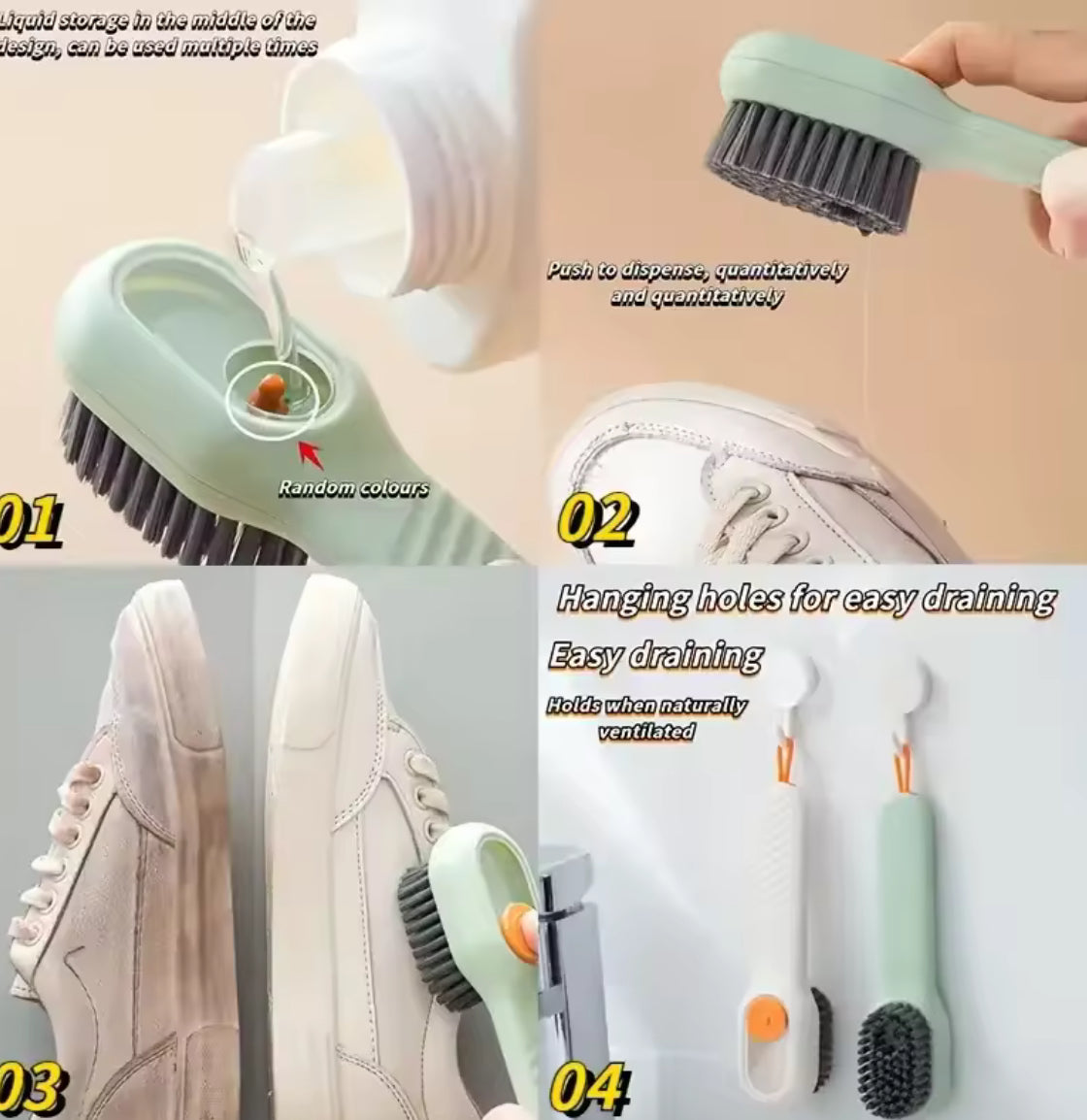 Soap Dispensing Cleaning Brush Soft Bristles 4PCS - Problems Solved