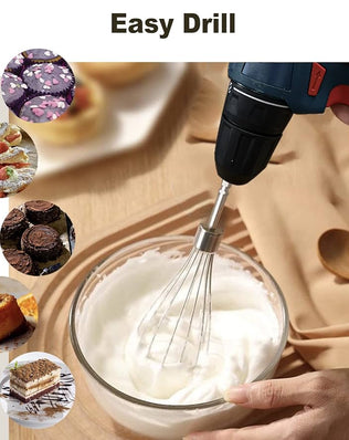 Problems Solved 3-piece hand mixer accessory set with stainless steel attachments for electric drills, ideal for kitchen mixing tasks.