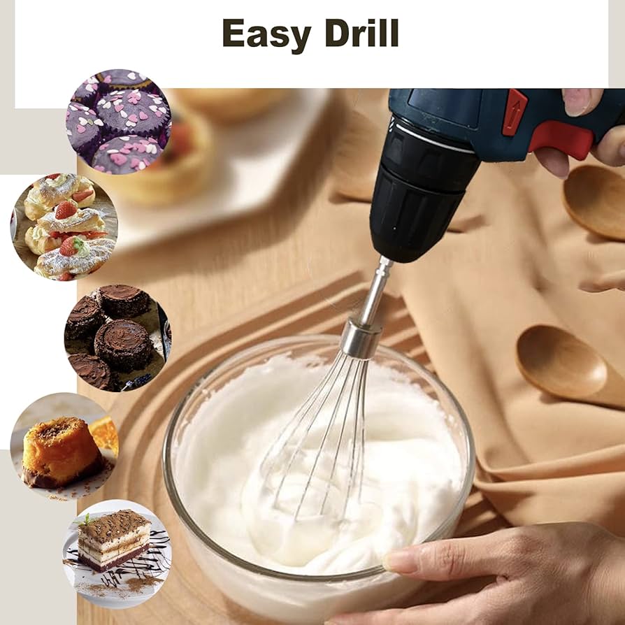 Problems Solved 3-piece hand mixer accessory set with stainless steel attachments for electric drills, ideal for kitchen mixing tasks.