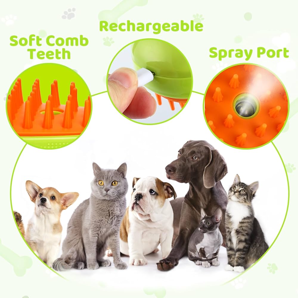 Steamy 3-in-1 Cat Steam Brush Self-Cleaning for Dogs & Cats, Massage Comb