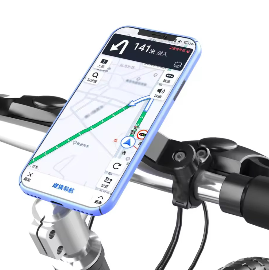 Problems Solved motorcycle bike phone holder stand with adjustable support, securely holding a smartphone during rides.