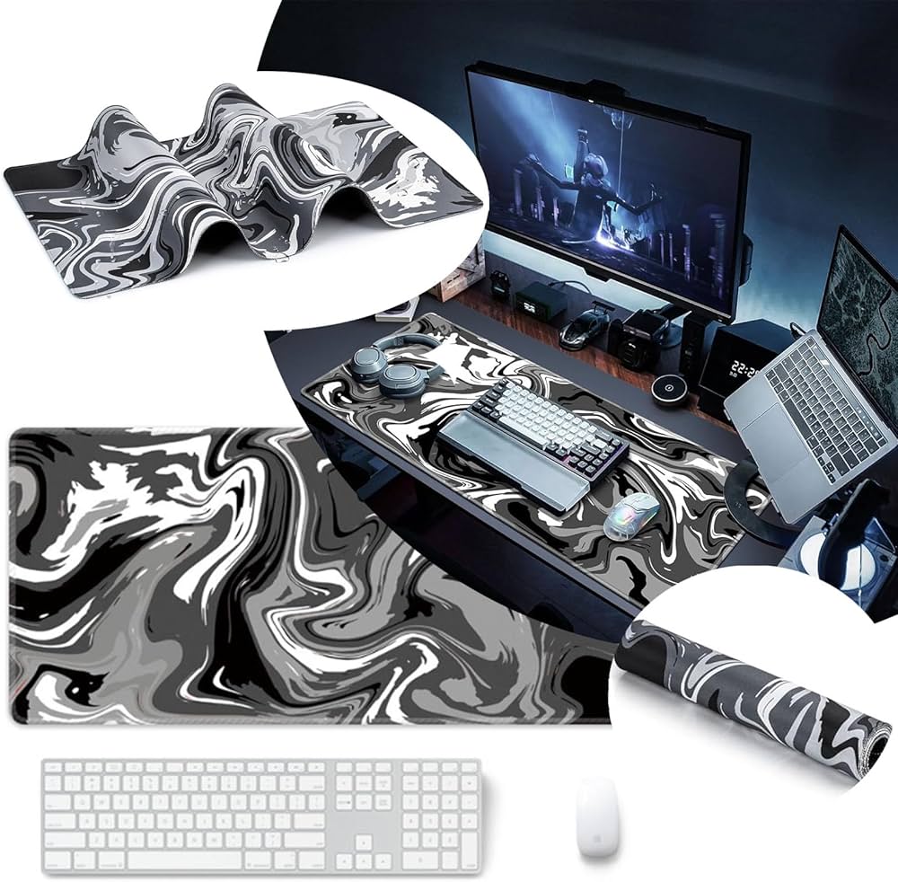 Problems Solved large extended mouse mat desk pad with stitched edges and non-slip rubber base, 70x30cm for smooth, secure use