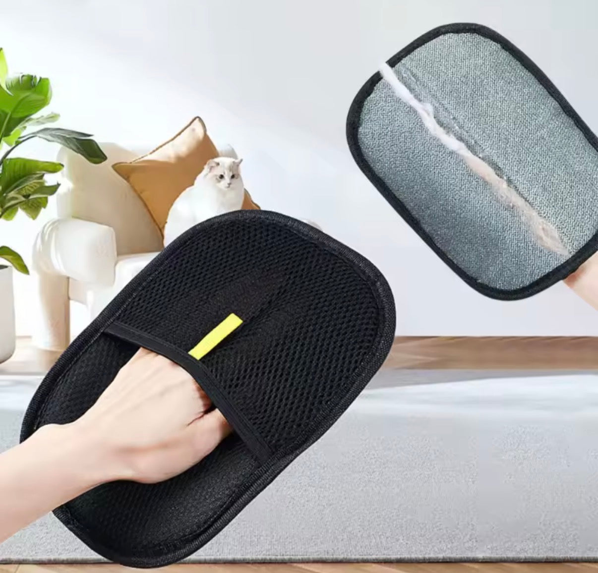 Problems Solved pet hair remover cat gloves, double-sided fur grooming gloves for cats, shown in the image.