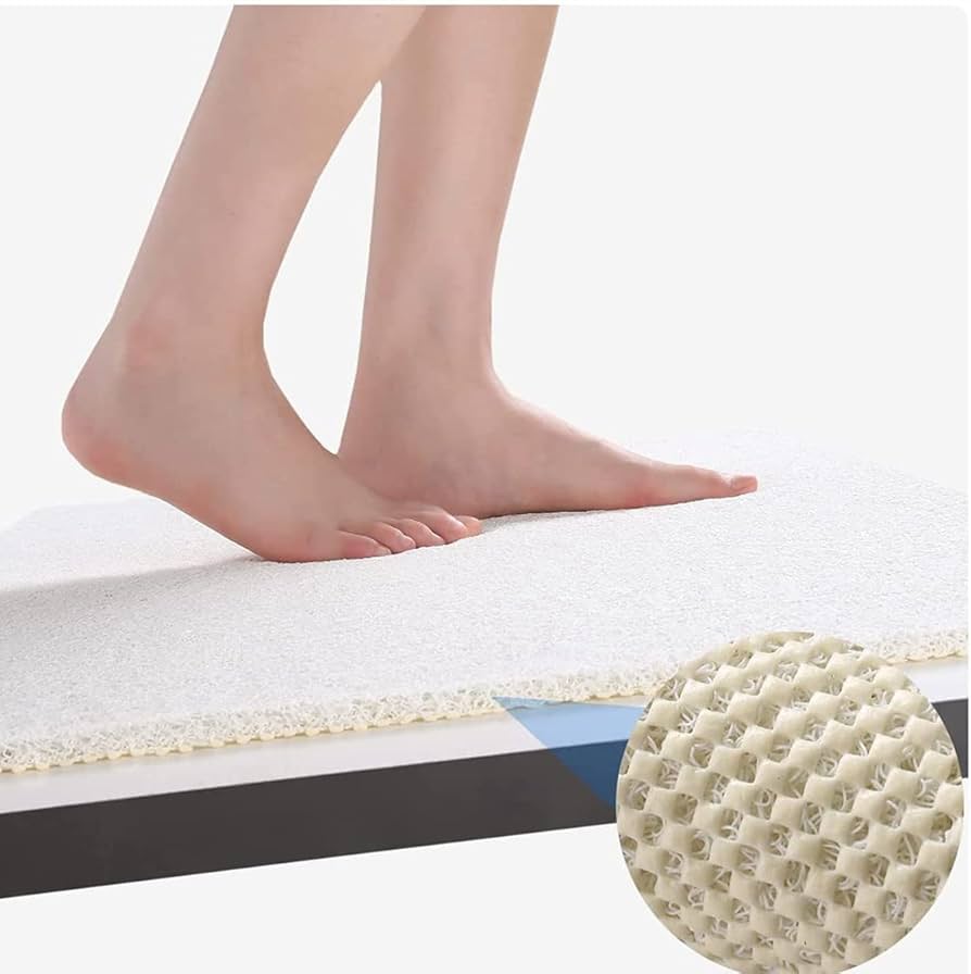 Problems Solved non-slip bath mat with loofah texture, 60x90cm inside shower for safety and comfort.