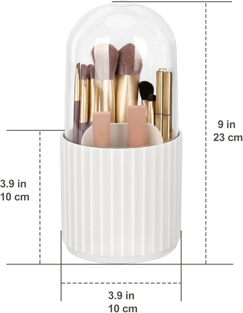Makeup Brush Holder with Lid, 360 Degree Makeup Brush Organizer Rotating