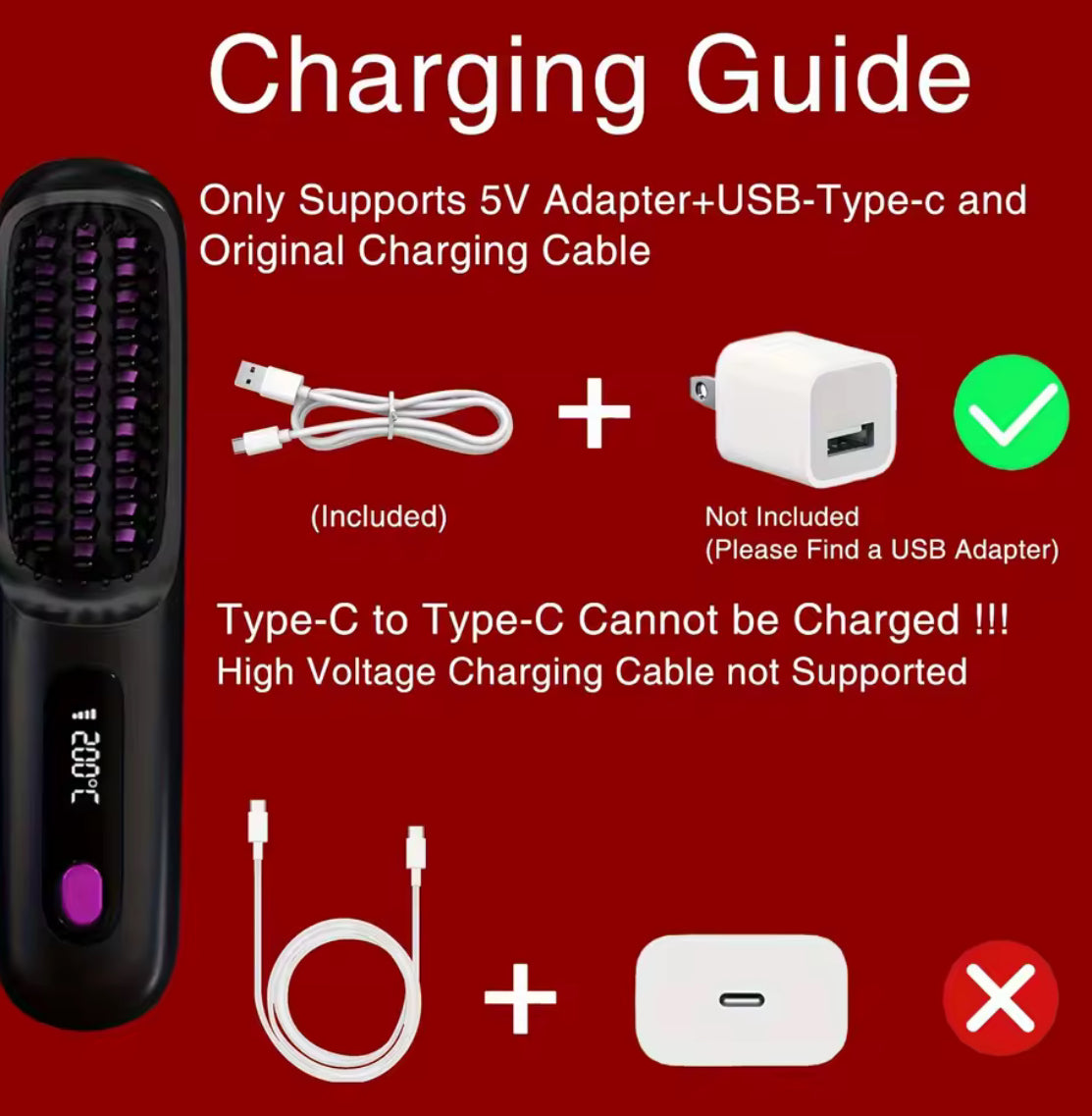 Electric Hair Straightener Brush Portable Fast Heating - Problems Solved