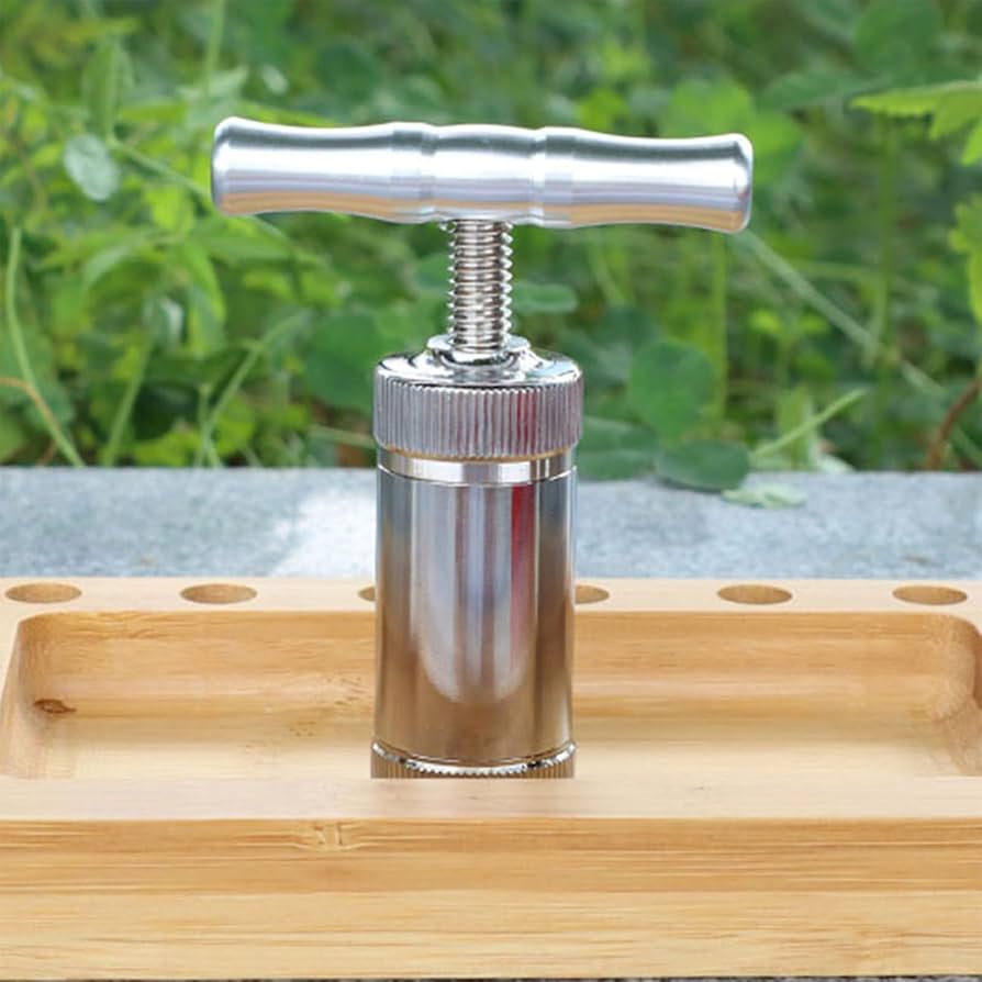 Problems Solved Tool Pollen T Press with T-handle, durable herb press for compacting pollen or herbs.