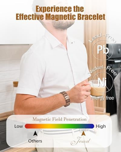 Copper magnetic bracelet for men by Problems Solved, 99% pure copper with strong magnetic features, shown on a wrist.