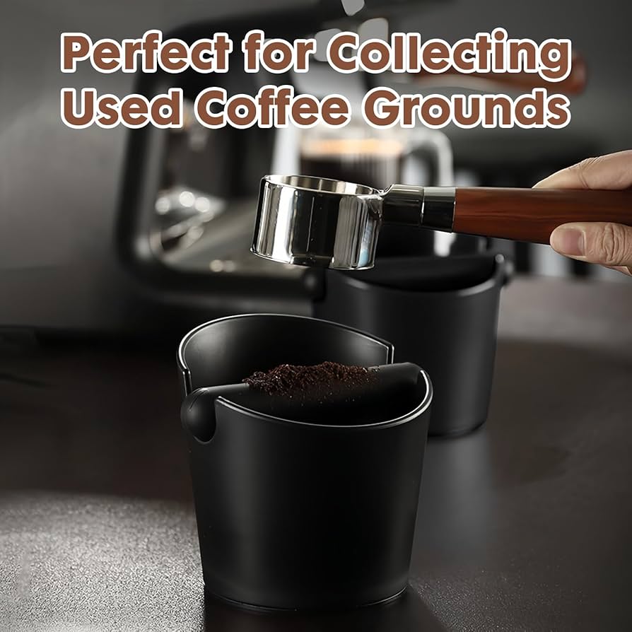Problems Solved Coffee Knock Box for espresso, coffee machine accessories, sturdy coffee bin for used coffee grounds.