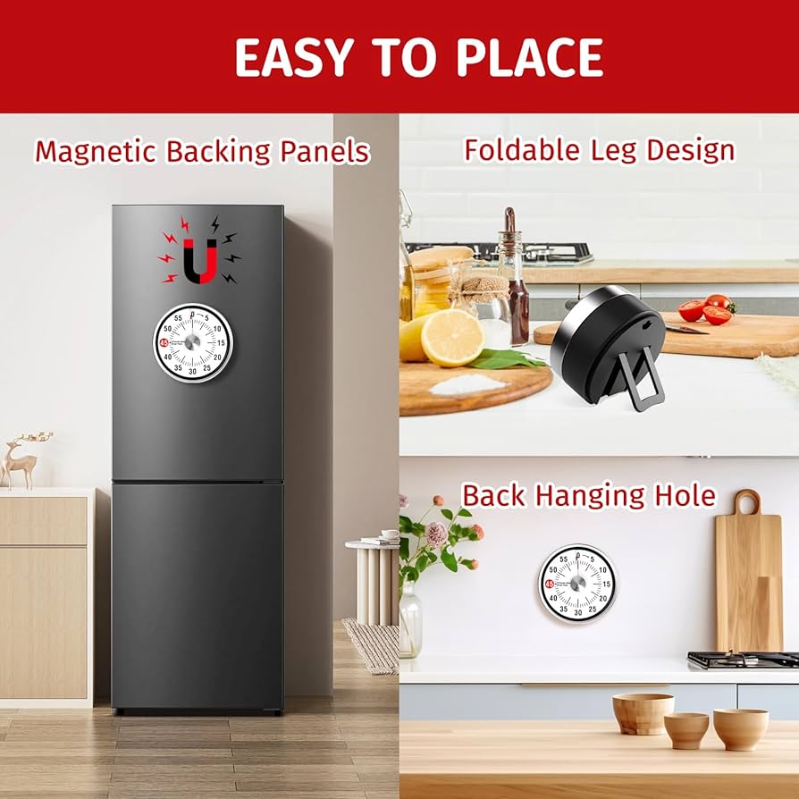 Problems Solved Visual Kitchen Timer, 60-minute mechanical timer for cooking, baking, and oven use, with a classic round face and dial.
