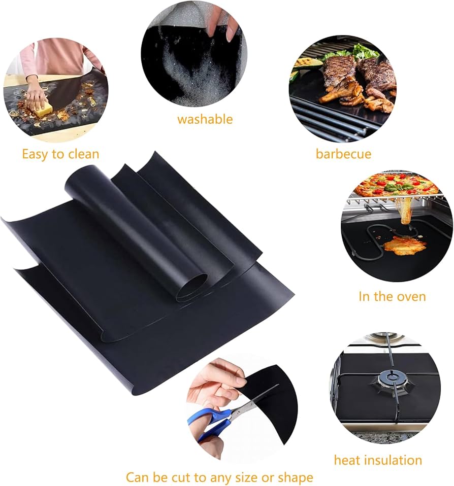 Pack of 4 Geebymol Oven Liner, Oven Liners for Fan Assisted Ovens, Non Stick BBQ