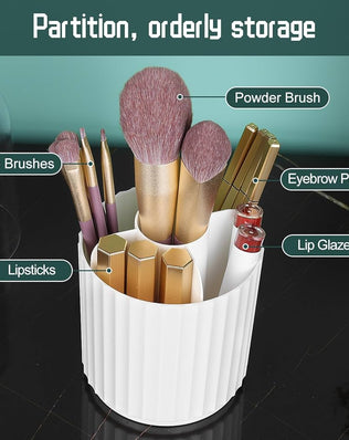 Makeup Brush Holder with Lid, 360 Degree Makeup Brush Organizer Rotating