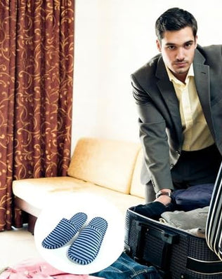 Foldable Slippers, Non-Slip Portable Hotel Slippers for Men and Women (Stripes, Large/X-Large)