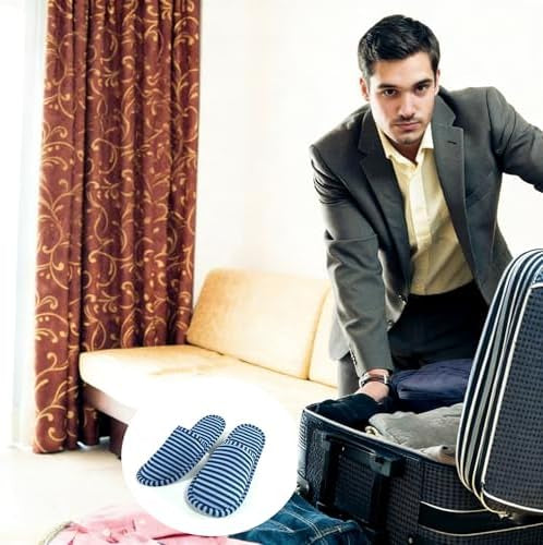 Foldable Slippers, Non-Slip Portable Hotel Slippers for Men and Women (Stripes, Large/X-Large)