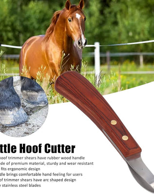 Hoof Knife, Hoof Cutting Knife with Wooden Handle, Farrier Tool for Horses
