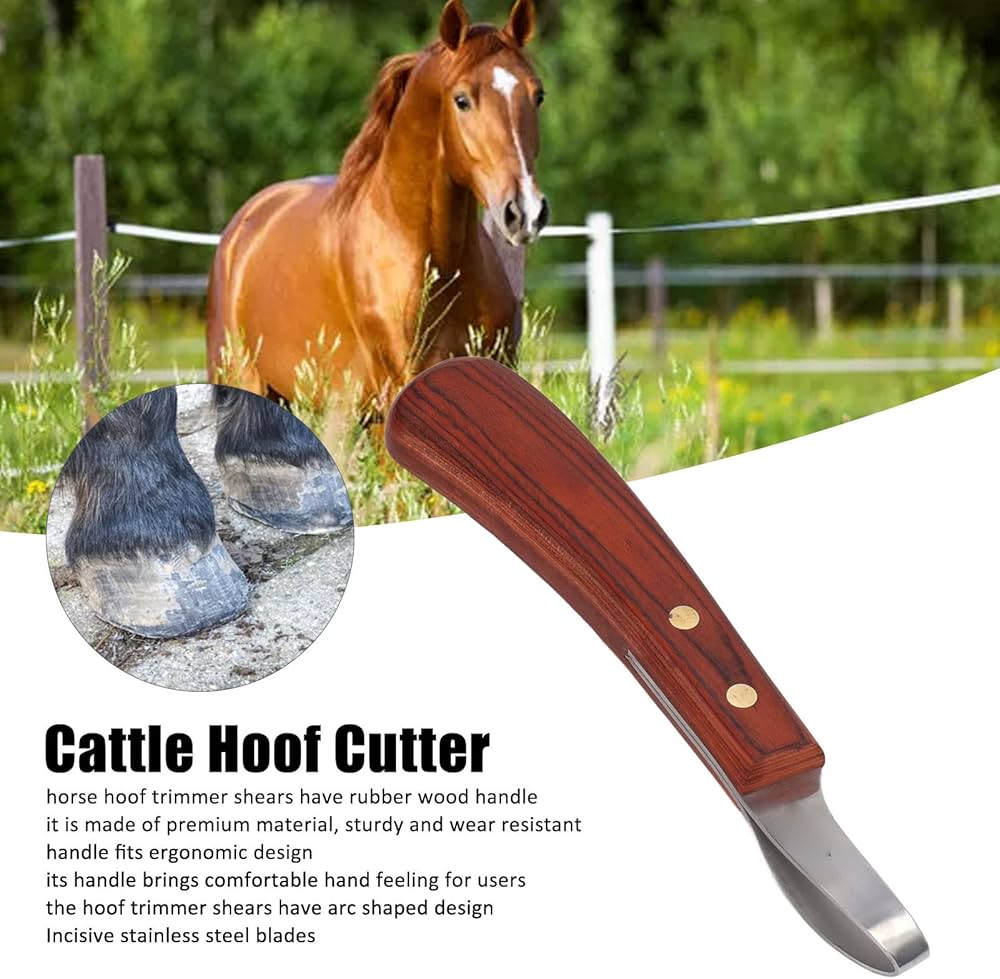 Hoof Knife, Hoof Cutting Knife with Wooden Handle, Farrier Tool for Horses