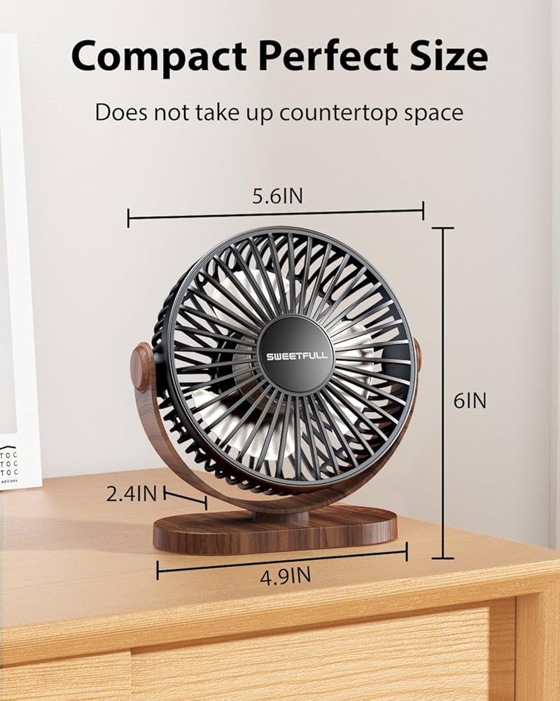 Desk Fan, Small USB Desk Fan Silent, 3 Speeds Portable Personal Desktop Fan