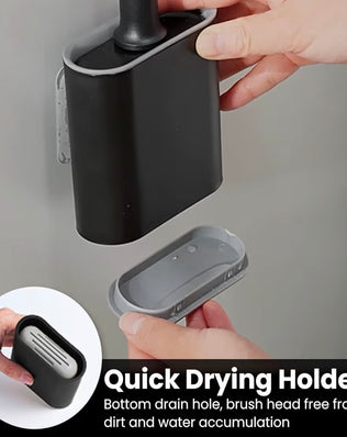 Problems Solved silicone flex toilet brush and wall-mounted holder set for deep cleaning, featuring flexible brush head and sleek design.